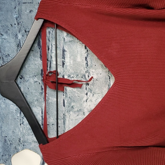 Worthington | New Orleans Red Flirty Boho Ribbed Knit Sweater - Picture 2 of 10